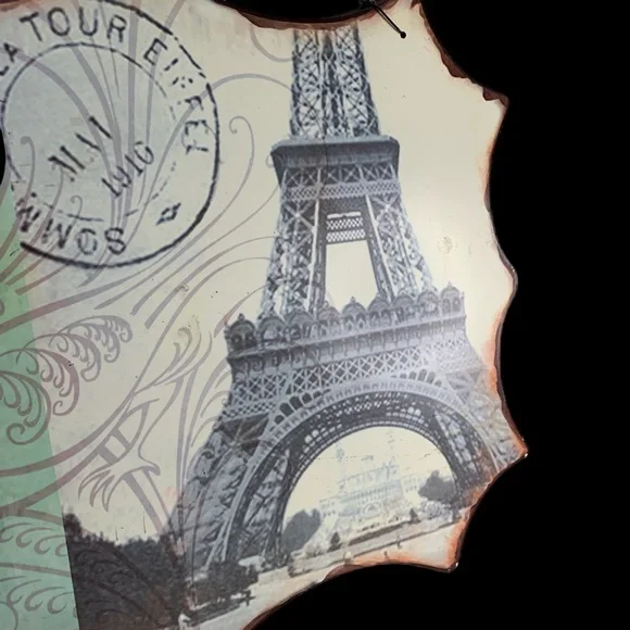 Paris Eiffel Tower Magnetic Memo Board Tin Wall Decor WithWire Hanger Distressed - Picture 3 of 8